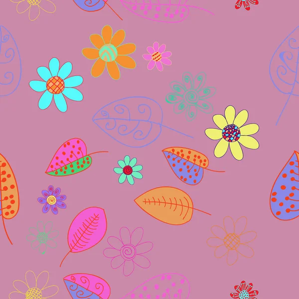 Ensemble Sans Couture Feuilles Fleurs Sur Fond — Image vectorielle