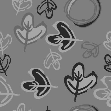 Yapraklar, kesik çizgiler, etiketler ile yatay kompozisyon. Elle çizilmiş