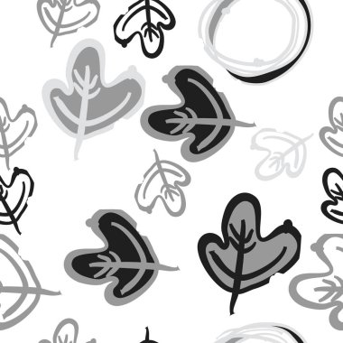 Yapraklar, kesik çizgiler, etiketler ile yatay kompozisyon. Elle çizilmiş