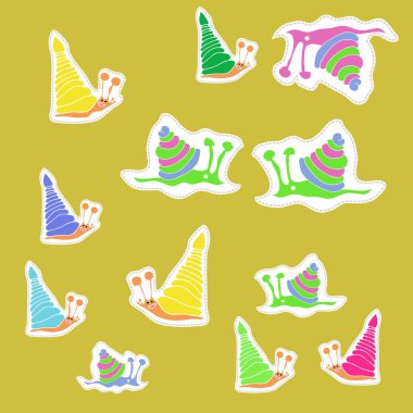 renkli arka plan üzerinde salyangoz seti