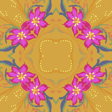 Çiçek motifi, çiçekler, yapraklar, dallar dairesel dikişsiz desen.