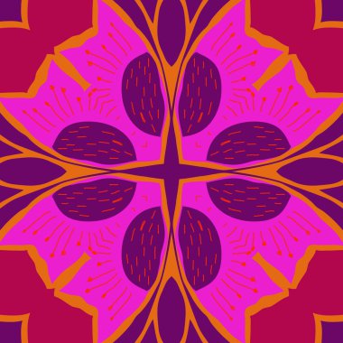 Stilize çiçek dairesel dikişsiz desen, doodles, stamens
