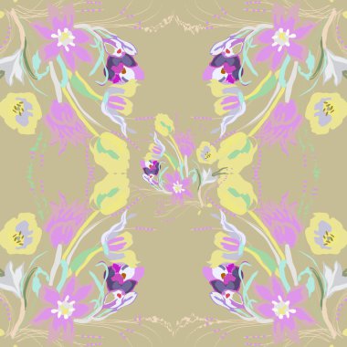 çiçek motifi ile dikişsiz desen, kopya alanı