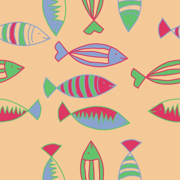 Bezešvé Vzory Abstraktních Jednoduchých Ryb — Stockový vektor