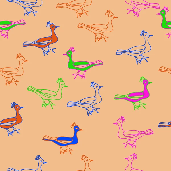 Naadloze Patroon Van Abstracte Kleurrijke Vogels — Stockvector