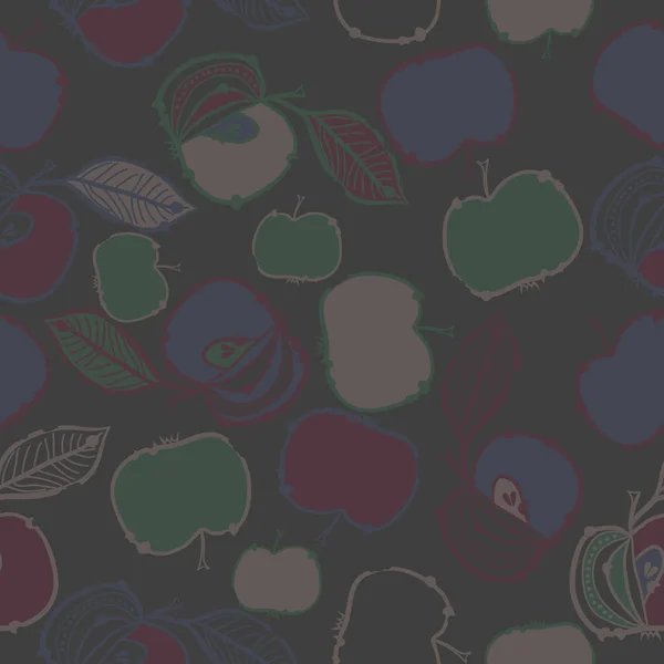 Nahtloses Muster Mit Äpfeln Und Blättern Vektorillustration — Stockvektor