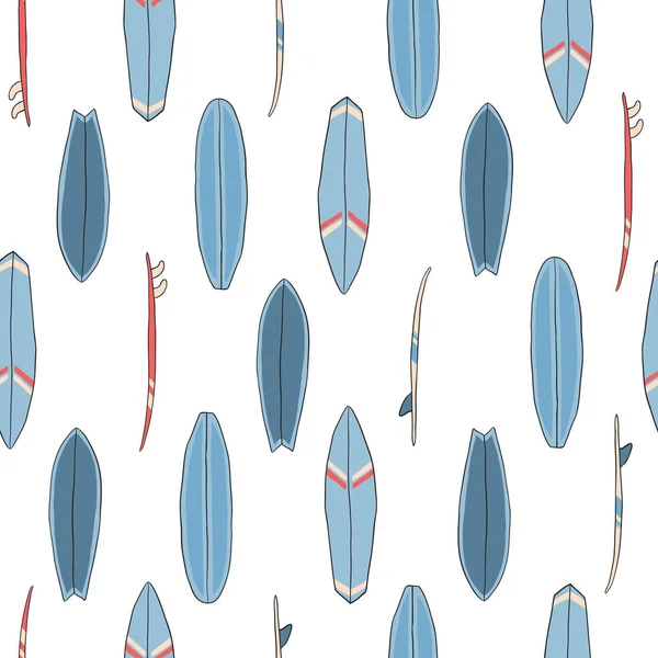Patrón, textura sin costuras de tablas de surf azules sobre fondo blanco . — Archivo Imágenes Vectoriales
