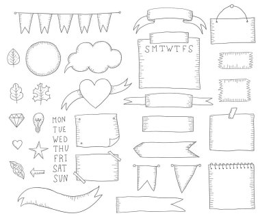Bullet journal hand drawn elements for notebook. clipart