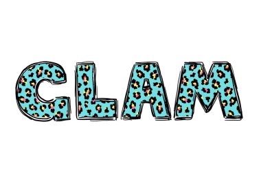 Kelime Glam leopar dokulu ile T-shirt baskı. T-shirt için şık tasarım.