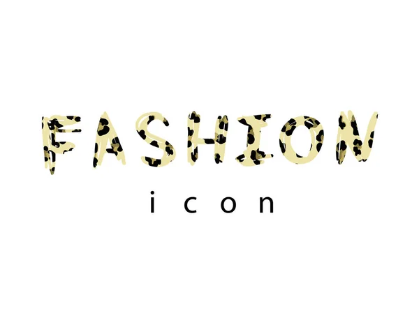 Отпечаток футболки со слоганом "Fashion icon leopard textured". Модный дизайн для футболок . — стоковый вектор