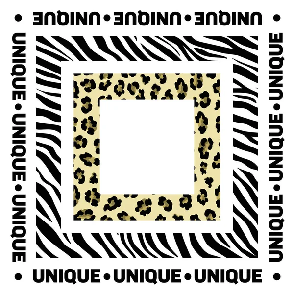 Diseño para un chal cuadrado o pañuelo para la cabeza. Cebra y estampado de leopardo con eslogan Único sobre fondo blanco . — Archivo Imágenes Vectoriales