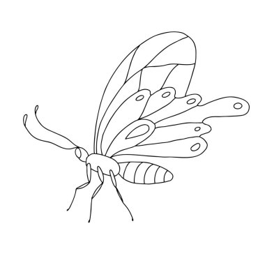 Beyaz arka planda siyah beyaz bir kelebek. Vektör illüstrasyonu.