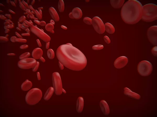 Red blood cells on dark red background. 3D render