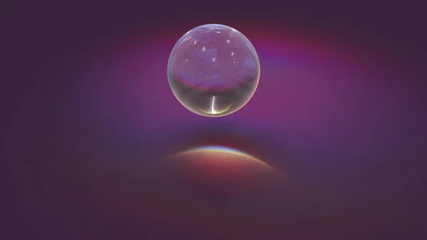 Transparent glass sphere on violet background with light. 3D render