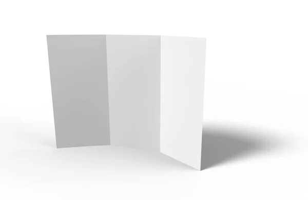Boş kağıt panelli broşür mockup beyaz arka plan üzerinde gölgeler ile açıldı. Fotogerçekçi 3d çizim