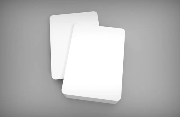 Ortada bir kart Poker boş kart güverte. Mockup gri masa üzerinde. 3D render
