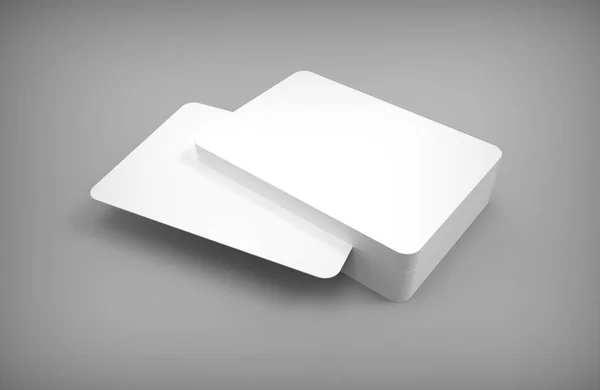Ortada bir kart Poker boş kart güverte. Mockup gri masa üzerinde. 3D render