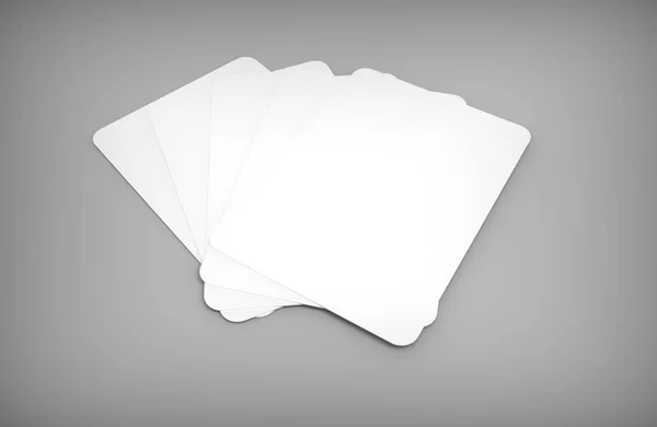 Beş poker kartları mockup gri masa üzerinde. 3D render