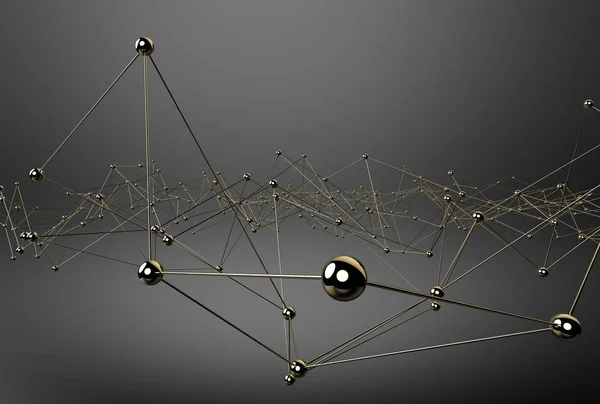Modern dijital soyut altın atomik hücre gri arka plan üzerinde. 3D render