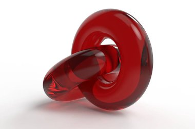 İki kırmızı cam torus gölgeler, yansımalar ve kırılması ile beyaz arka plan üzerinde. 3D render