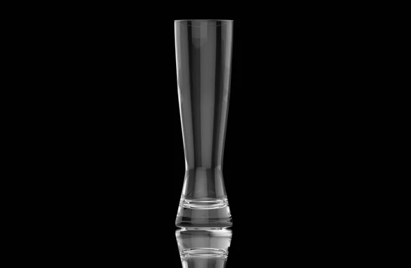 Yer yansımaların siyah zemin üzerine şeffaf boş bira cam izole. 3D render