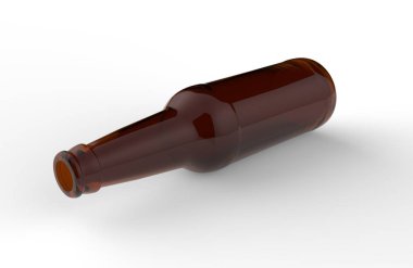 Cam saydam bira şişeleri beyaz gri arka planda gölgeler ve yansımaları ile alay. 3D render
