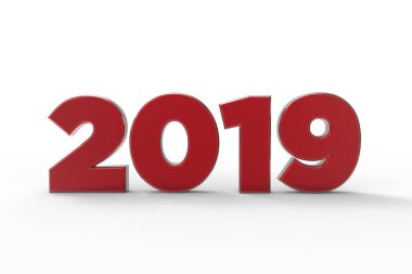 Numaraları 2019 kat yansımaları ile beyaz zemin üzerine kırmızı cam izole. 3D render
