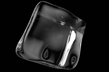 Siyah arka plan üzerine izole şeffaf Ice cube. 3D render