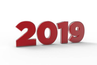 Kırmızı metalik gri metalik yüzeyinde 2019 numaralandırır. 3D render