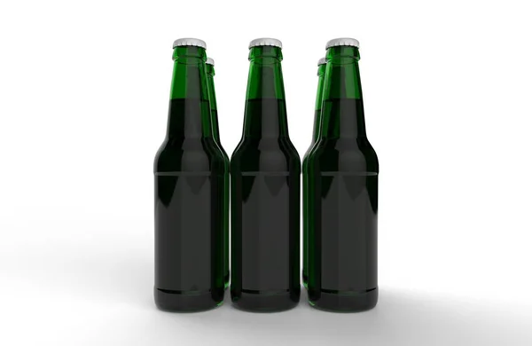 Glass Transparent Beer Bottles Mock White Gray Background Shadows Reflections — Stock Photo, Image