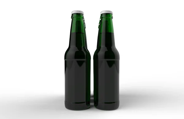 Botellas Cerveza Transparente Vidrio Burlan Fondo Gris Blanco Con Sombras — Foto de Stock