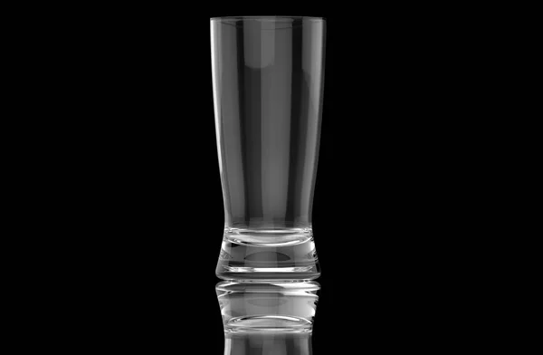 Yer yansımaların siyah zemin üzerine şeffaf boş bira cam izole. 3D render