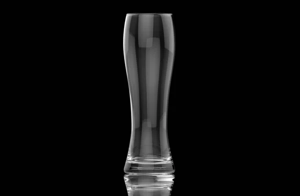 Vidro Cerveja Vazio Transparente Isolado Fundo Preto Com Reflexos Chão — Fotografia de Stock