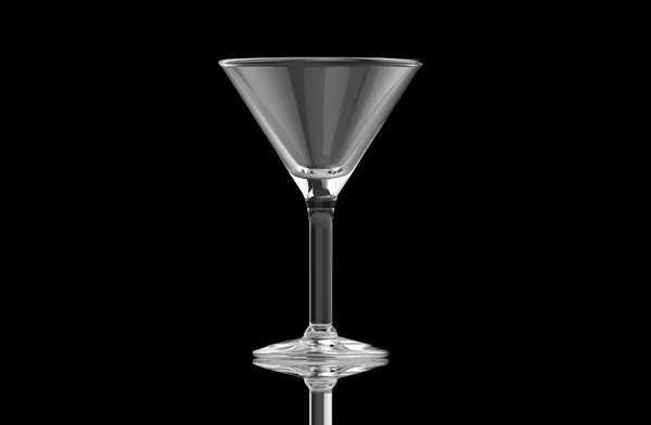 空出清晰透明的鸡尾酒马提尼玻璃在黑色背景与地面反射 — 图库照片
