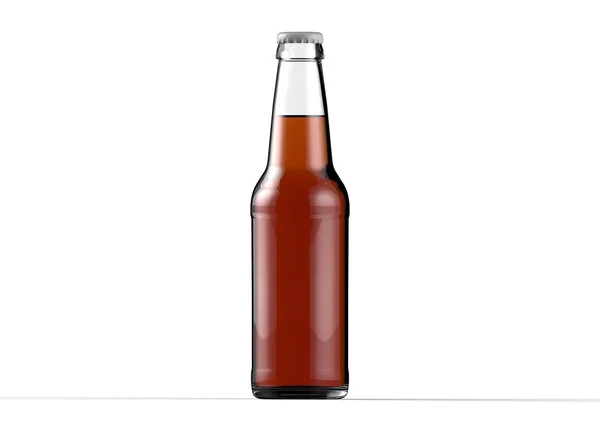 Transparent Glass Isolated Full Beer Bottle White Cap White Background — Stock Photo, Image