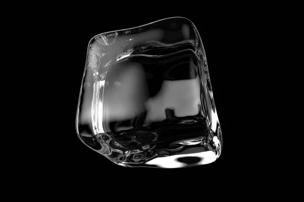 Cubo Hielo Transparente Aislado Sobre Fondo Negro Renderizado — Foto de Stock