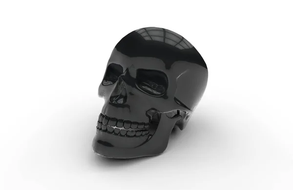 Gölgeler beyaz zemin üzerine siyah parlak izole insan kafatası. 3D render
