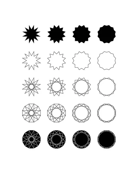 Ensemble Quinze Styles Différents Étoile Douze Points Dodecagram Dodecagon — Image vectorielle