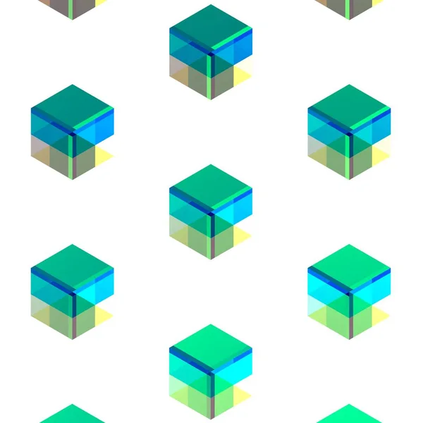 Modèle Abstrait Cubes Ortographiques Jaunes Bleus Sur Fond Blanc Expéditeur — Photo