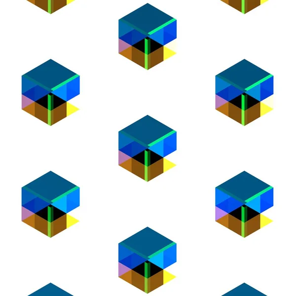 Modèle Abstrait Cubes Ortographiques Jaunes Bleus Sur Fond Blanc Expéditeur — Photo