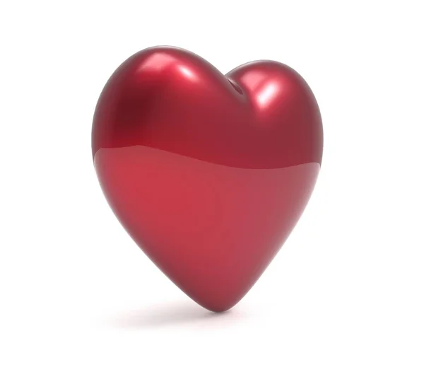 Κόκκινο Μεταλλικό Χρώμα Καρδιά Λευκό Φόντο Σκιές Απόδοση — Φωτογραφία Αρχείου