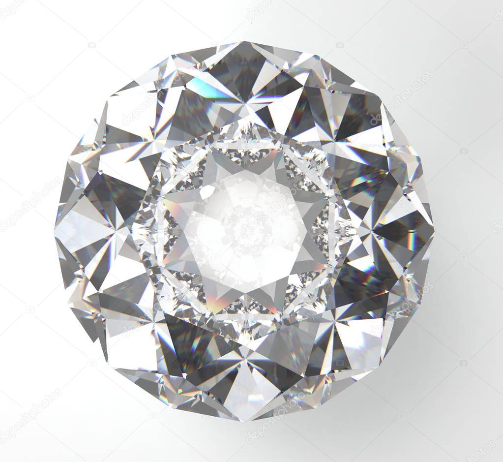 Transparent diamond brilliant on white background. 3D render