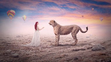 Surreal leopard and beautiful  woman clipart