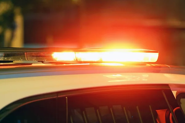 Close Red Lights Top Police Vehicle Night Time Blurring — Stock Photo, Image