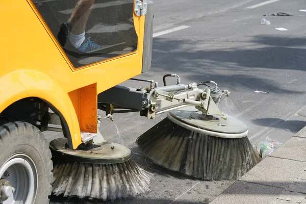 Straatveger Machine Werken — Stockfoto