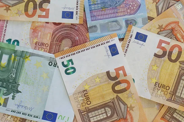 Предыстория Деньгами Евро Купюры Банкноты Евро Фон — стоковое фото