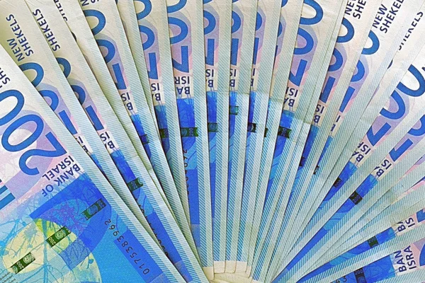 Fan New Israeli Shekel Série Dinheiro Israelense Notas Fundo Texturas — Fotografia de Stock