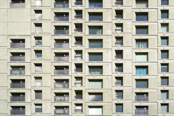 Repeating patterns, architectural details and geometric constructions. Residential buildings. Pattern of windows and room in building