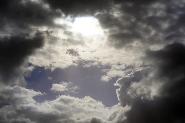 Black Rain Clouds Rays Sun Sky Dark Clouds Sky — Stock Photo, Image