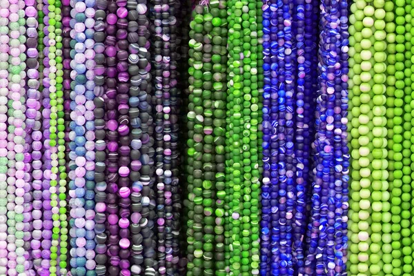 Colorful Beads Background Background Pattern Multicolored Natural Stone Beads String — Stock Photo, Image